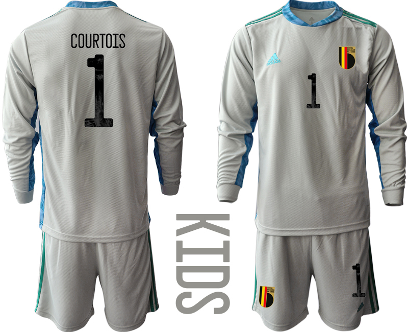 Youth 2021 European Cup Belgium grey Long sleeve goalkeeper #1 Soccer Jersey